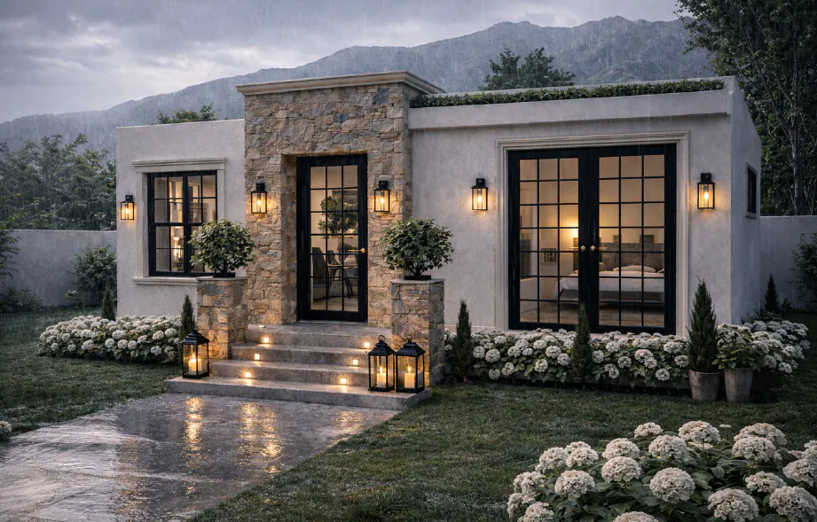 Front exterior rendering of the Villa 385